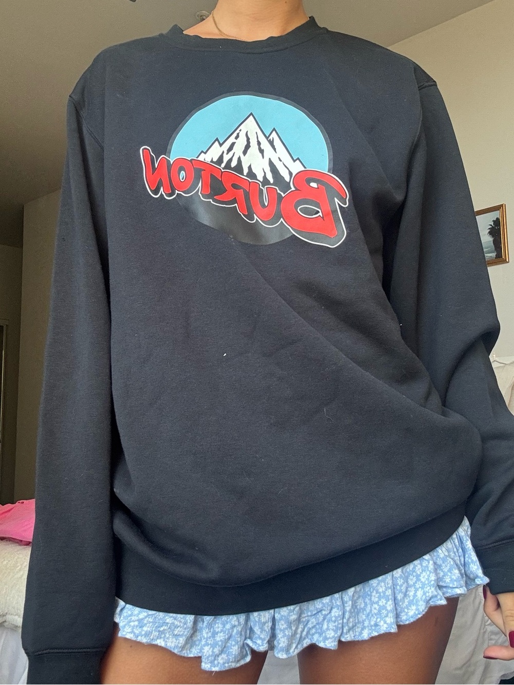 Burton Black Crewneck Sweater with Red & Sky Blue Logo